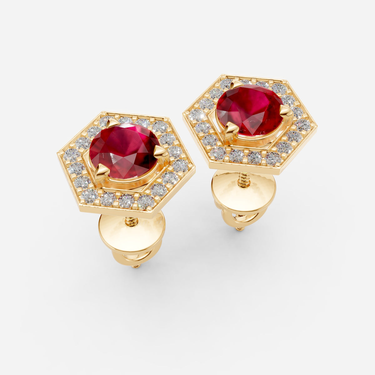 Ruby Earring in Gold with Masonite Diamonds - Zainab