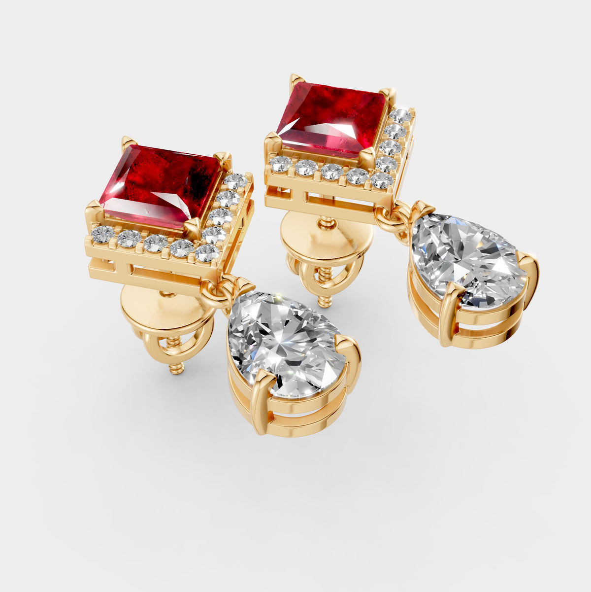 Garnet Earrings for Women – Square Shape with Moissanite in 18K Gold