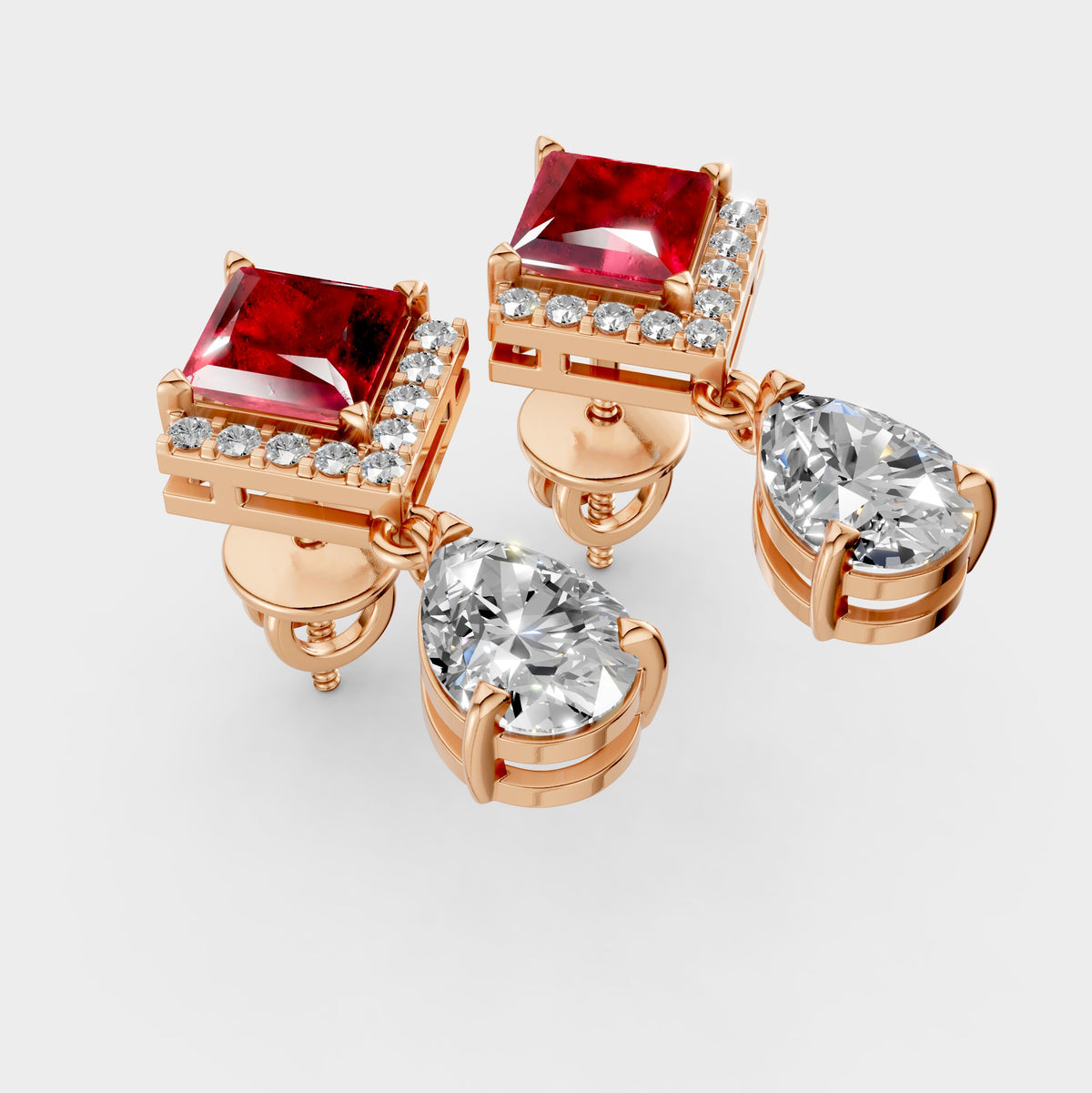 Garnet Earrings for Women – Square Shape with Moissanite in 18K Gold