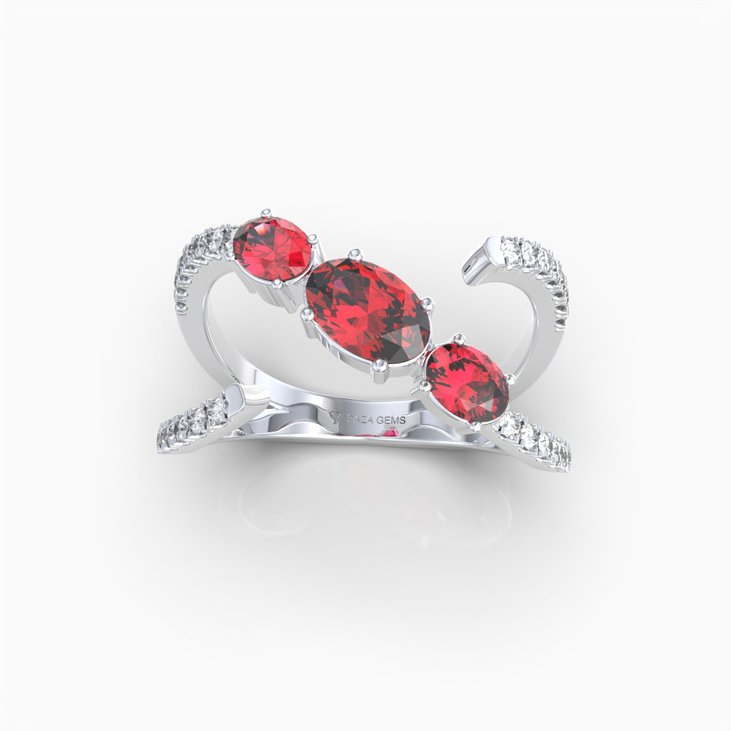 Marnie - Oval Ruby & Moissanite Open Wrap Ring in 18K Solid Gold