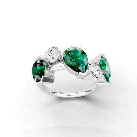 Lumina Trio: Pear-Cut Emerald and Diamond Ring