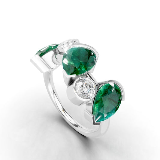 Lumina Trio: Pear-Cut Emerald and Diamond Ring