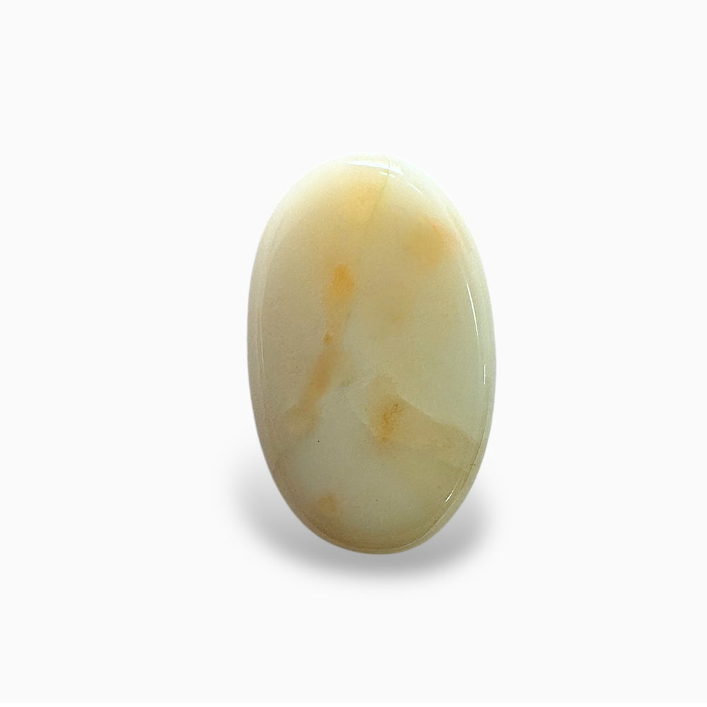 Natural White Coral Moonga Stone 15.77 Carats Oval Cabochon Shape 19x11.9mm