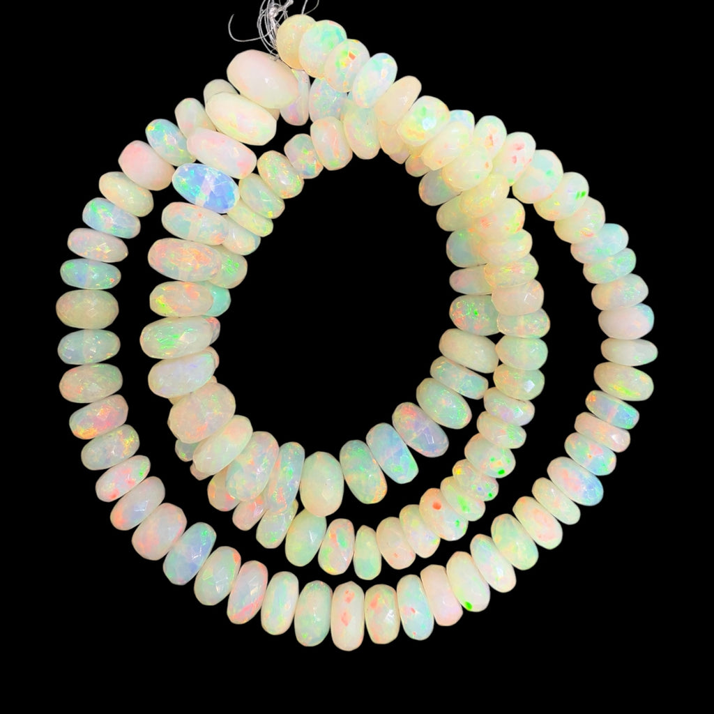 White Ethopian Opal Rondelle Faceted beads from 5 - 8 mm