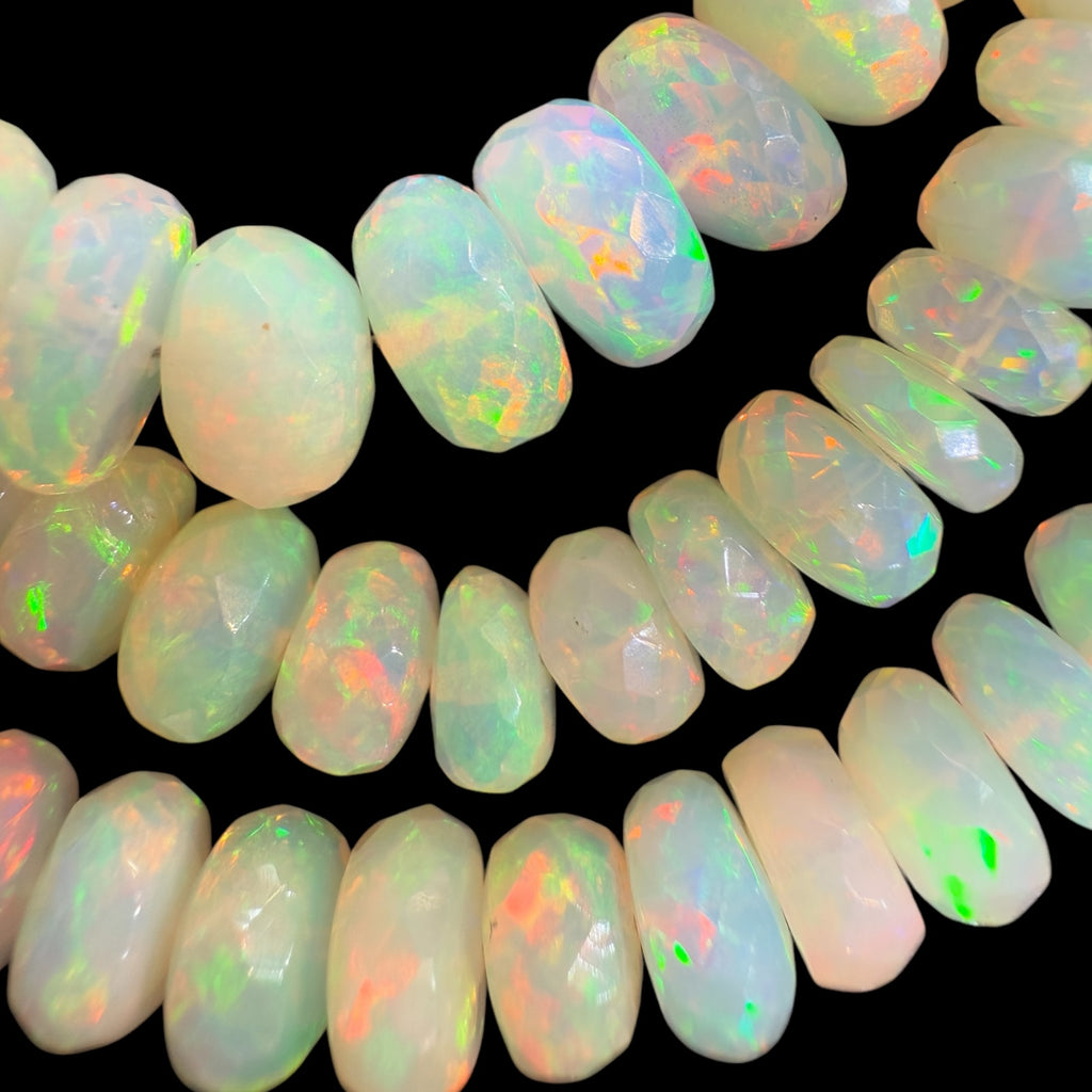 White Ethopian Opal Rondelle Faceted beads from 5 - 8 mm