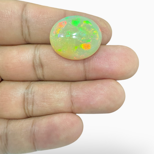 Natural White Ethiopian Opal Stone 17.07 Carats Oval Cabochon Shape 22X19mm