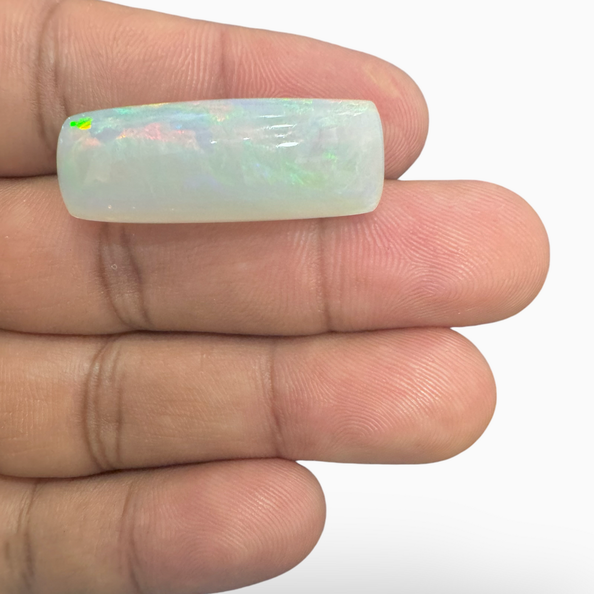 Natural White Ethiopian Opal Stone 25.1 Carats Long Cushion Cabochon Shape Size 32X12mm