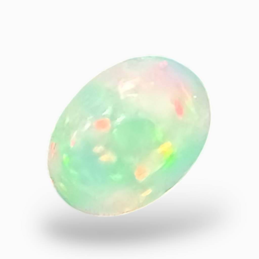 Natural White Color Ethiopian Opal Stone 0.61 Carats Oval Cabochon Shape  7X5mm