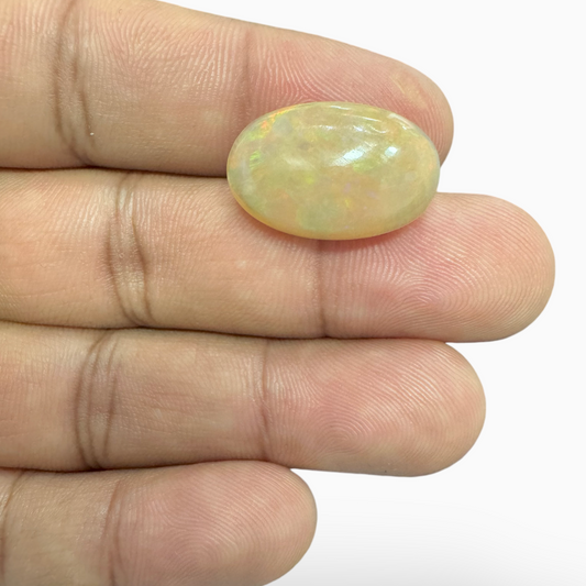 Natural White Ethiopian Opal Stone 10.28 Carats Oval Cabochon Shape 21X14.5mm