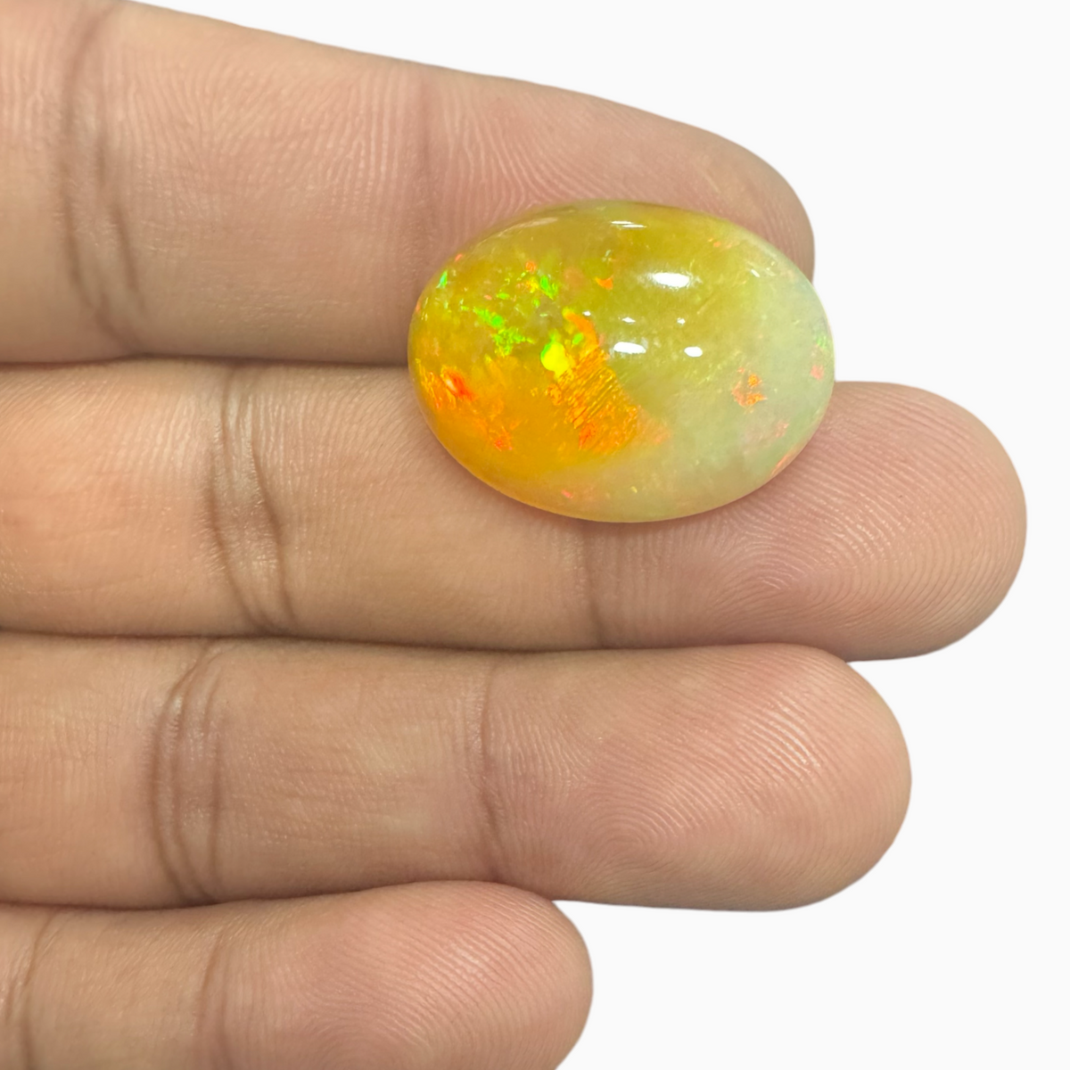 Natural Whitish Yellow Ethiopian Opal Stone 15.55  Carats Oval Cabochon Shape 13X17mm