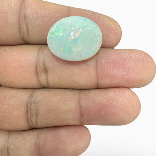 Natural White Ethiopian Opal Stone 16.4 Carats Oval Cabochon Shape 20.5X16.5mm