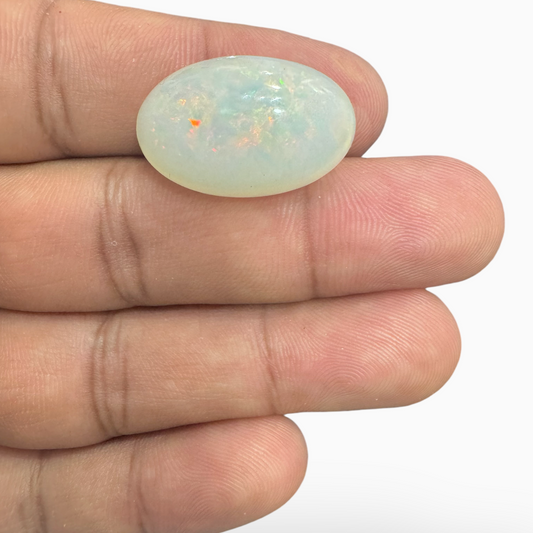 Natural White Ethiopian Opal Stone 18.7 Carats Oval Cabochon Shape 24X15mm