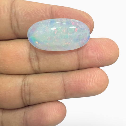 Natural White Ethiopian Opal Stone 19.5 Carats Oval Cabochon Shape 29X15mm