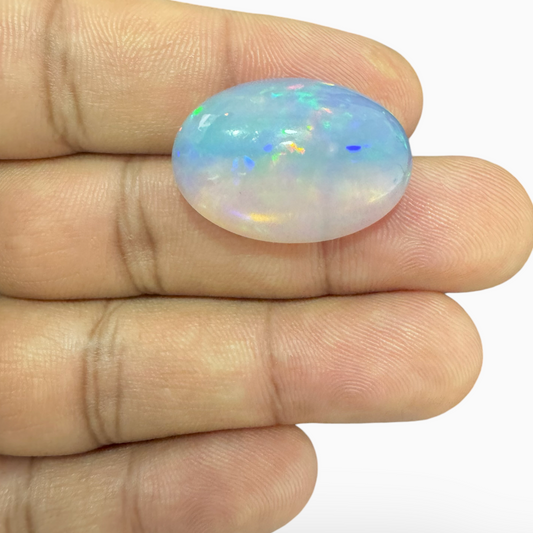 Natural White Ethiopian Opal Stone 20.6 Carats Oval Cabochon Shape 25.5X18mm