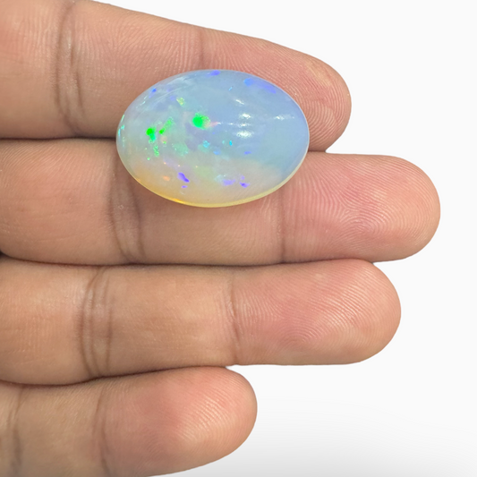 Natural White Ethiopian Opal Stone 21.7 Carats Oval Cabochon Shape 25.5X18.5mm