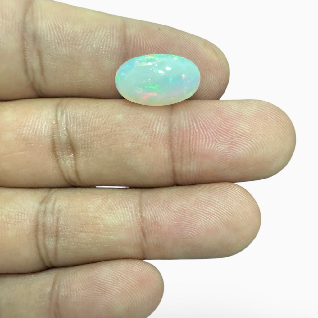 Natural White Ethiopian Opal Stone 3.4 Carats Oval Cabochon Shape 16X10mm