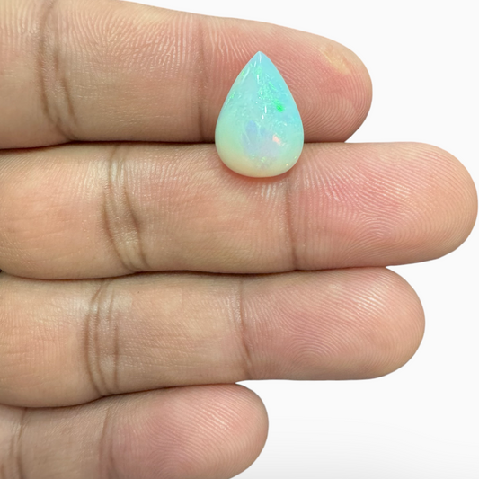 Natural White Color Ethiopian Opal Stone 4.09 Carats Pear Cabochon Shape 15X11mm