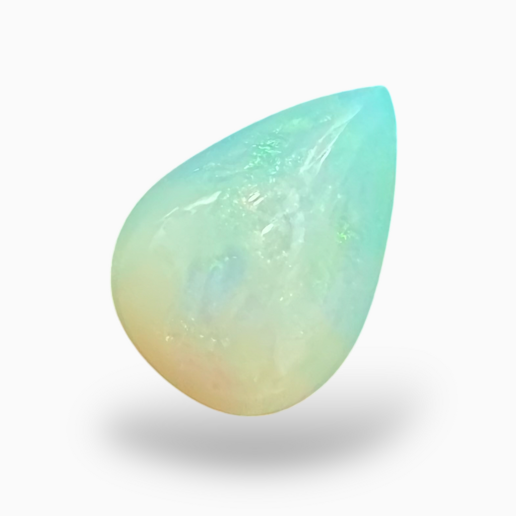 Natural White Color Ethiopian Opal Stone 4.09 Carats Pear Cabochon Shape 15X11mm