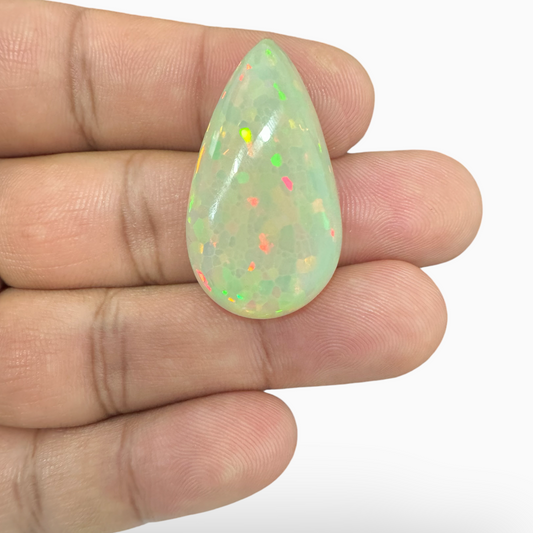 Natural White Ethiopian Opal Stone 21.35 Carats Pear Cabochon Shape 32X19mm