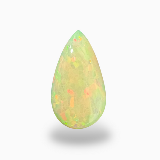 Natural White Ethiopian Opal Stone 21.35 Carats Pear Cabochon Shape 32X19mm