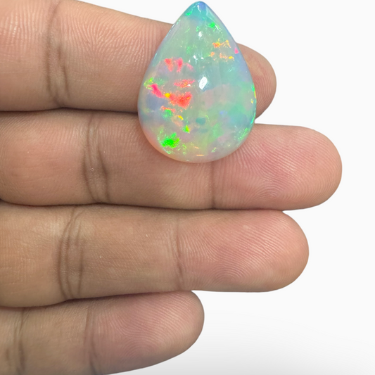 Natural White Ethiopian Opal Stone 12.7 Carats Pear Cabochon Shape Size 27.5X20.5mm