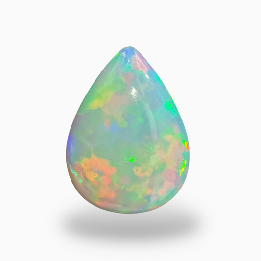 Natural White Ethiopian Opal Stone 12.7 Carats Pear Cabochon Shape Size 27.5X20.5mm