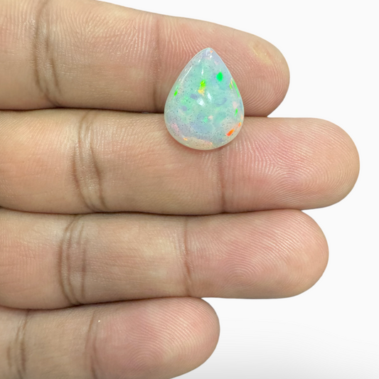 Natural White Color Ethiopian Opal Stone 5.4 Carats Pear Cabochon Shape 16X12mm