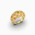 Maddison -  Rose Floral Bouquet Ruby & Moissanite Statement Ring in 18K Gold