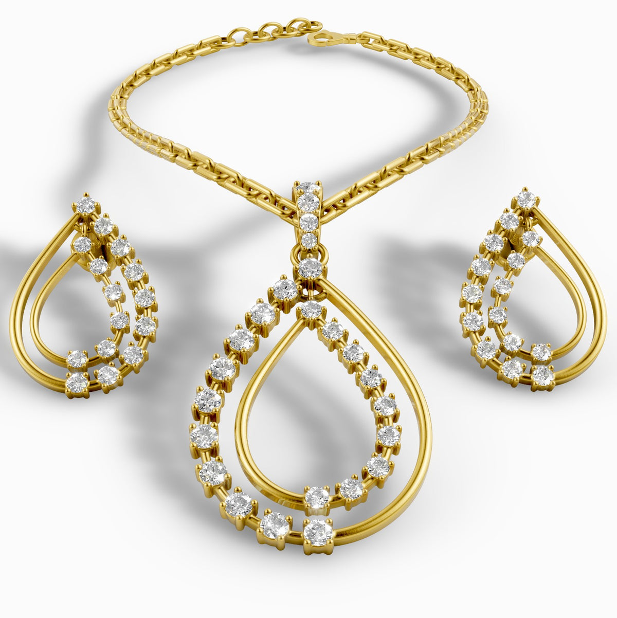 Diamond Pendant & Earrings Set – 18K Gold, 7.50g (Total Diamond Weight: 1.76 ct)