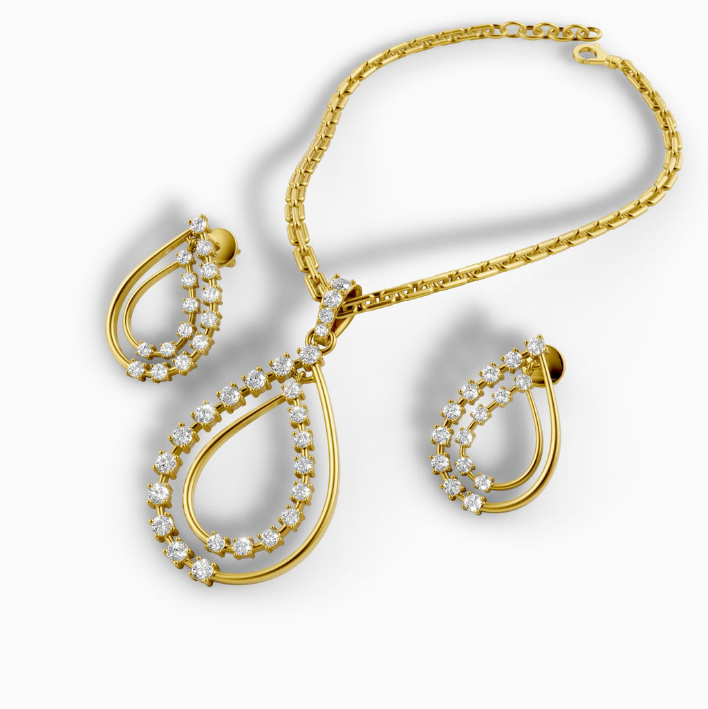 Diamond Pendant & Earrings Set – 18K Gold, 7.50g (Total Diamond Weight: 1.76 ct)