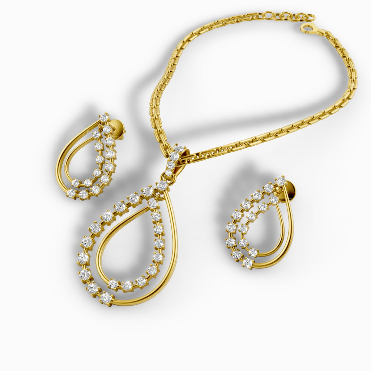 Diamond Pendant & Earrings Set – 18K Gold, 7.50g (Total Diamond Weight: 1.76 ct)