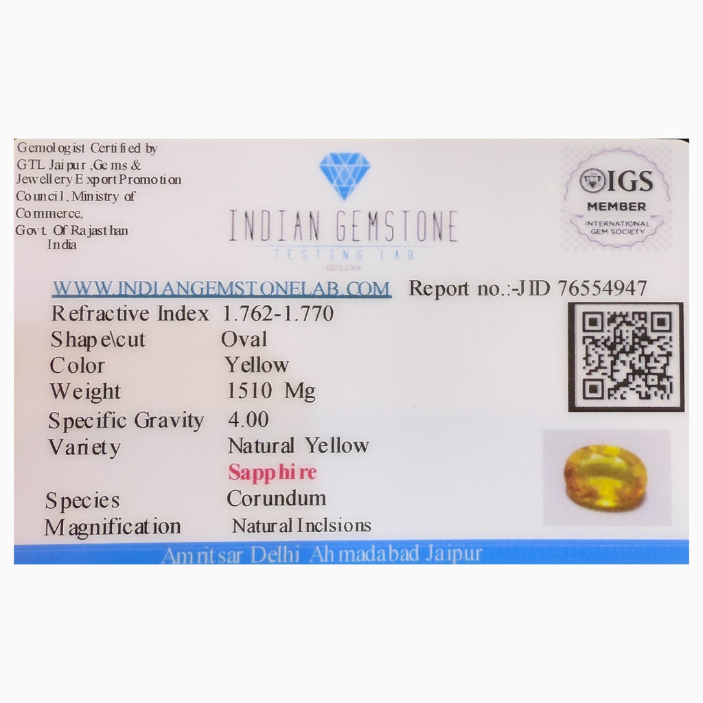Yellow Sapphire Precious Stone in Oval 7.57 Carats From Thailand 15x11.5 mm