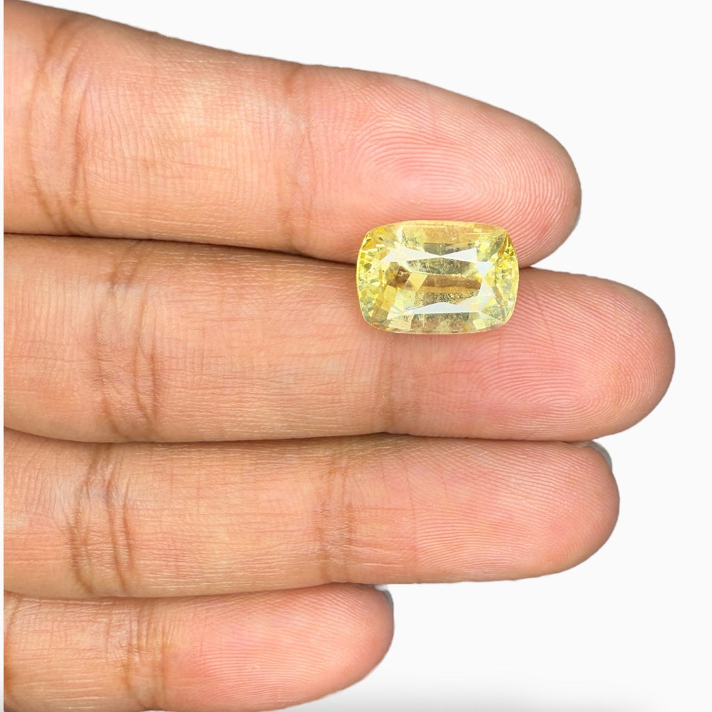 Yellow Sapphire Precious Stone Cushion Cut 9.58 Carats Unheated From Srilanka IGI Certified