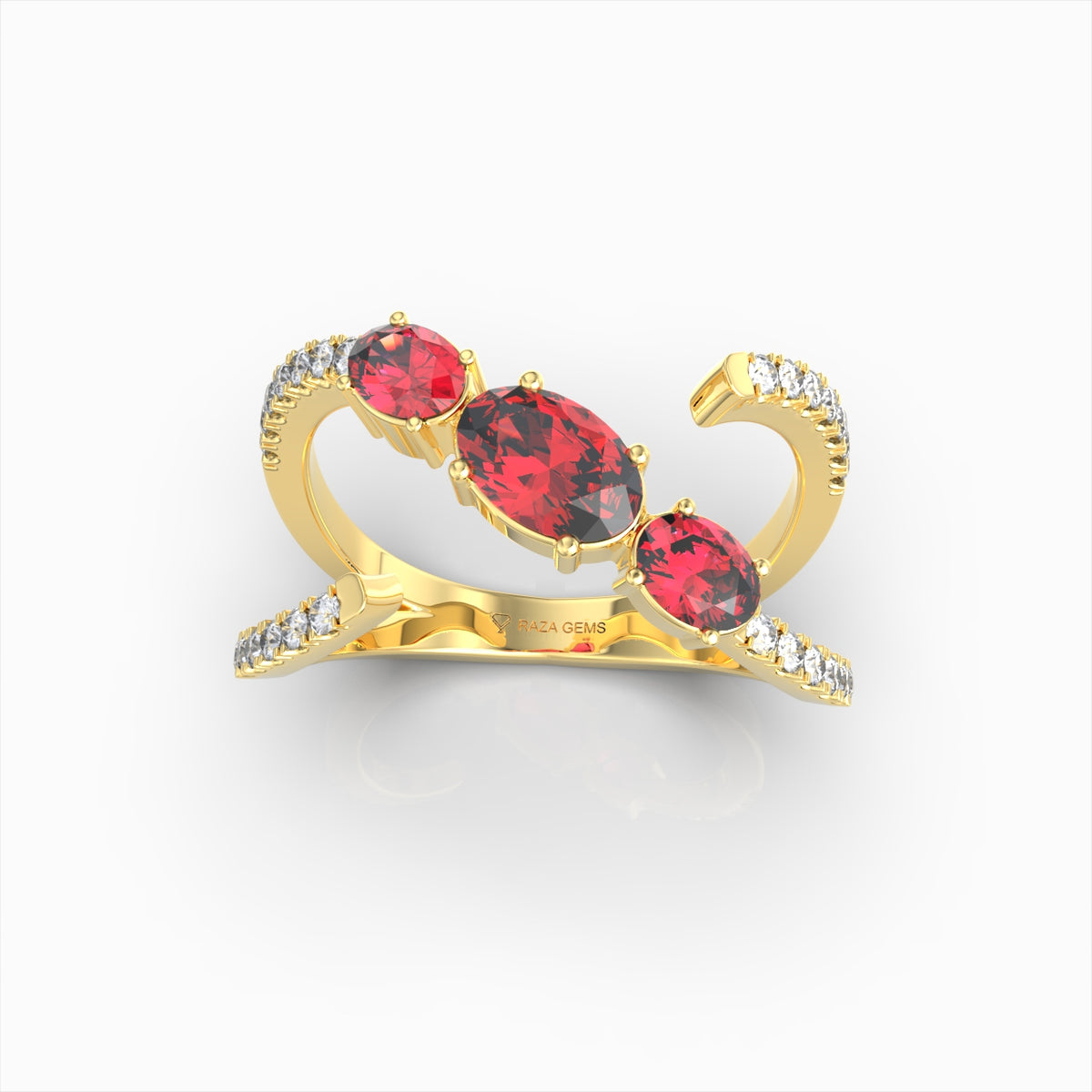Marnie - Oval Ruby & Moissanite Open Wrap Ring in 18K Solid Gold