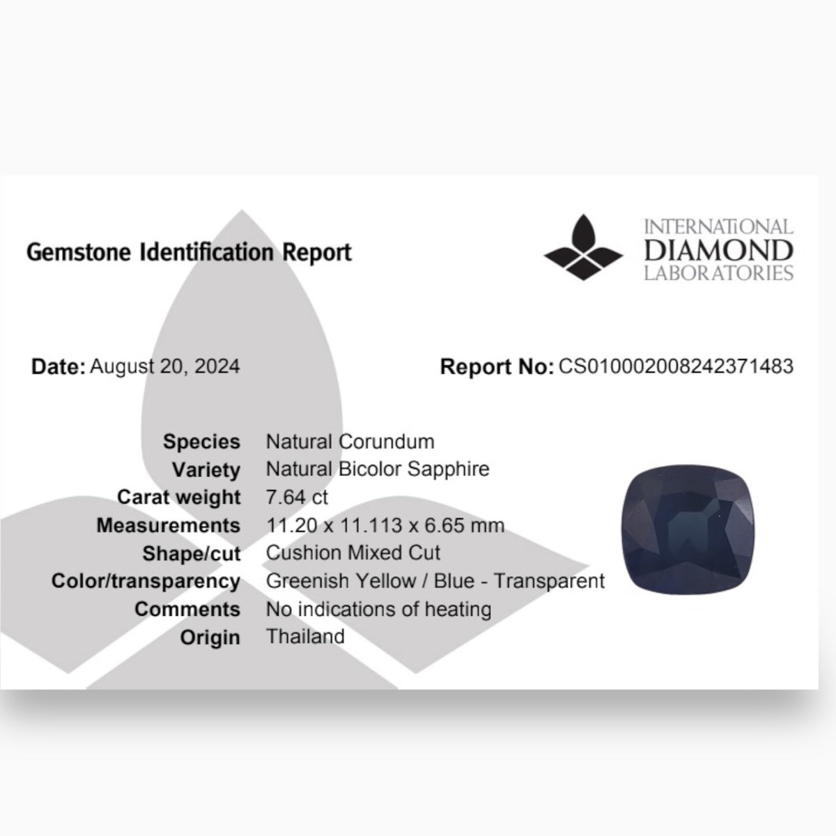 Natural Blue Sapphire Stone Cushion 7.64 Carats