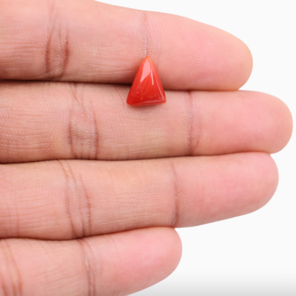 Real Red  Moonga Stone For Sale 3.41 Carats Triangle Shape Size 11mm