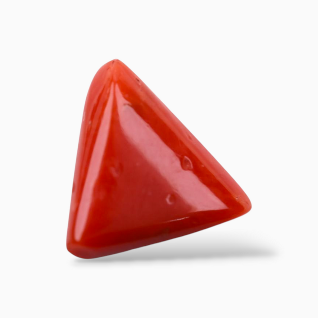 Best Red Coral Stone For Sale 3.69 Carats Triangle Shape Size 11.1mm