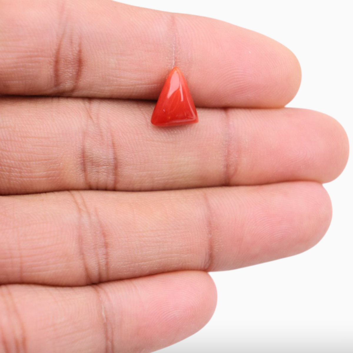 Natural Red  Moonga Stone For Sale 3.38 Carats Triangle Shape Size 11.2mm
