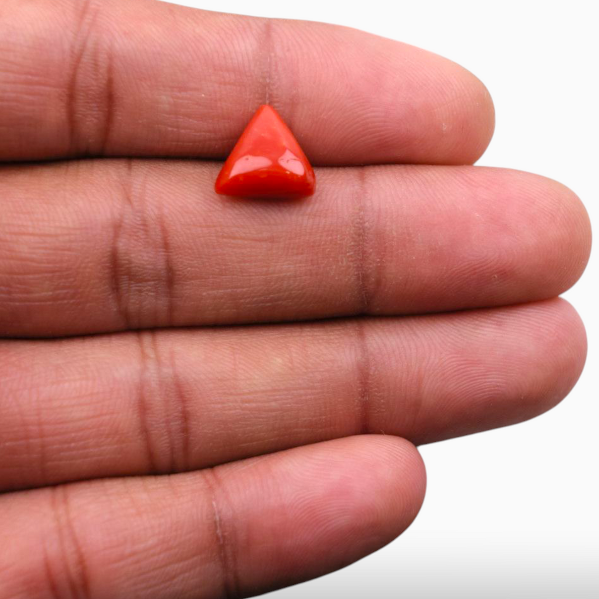 Original Red Coral Stone For Sale 3.46 Carats Triangle Shape Size 10.6mm