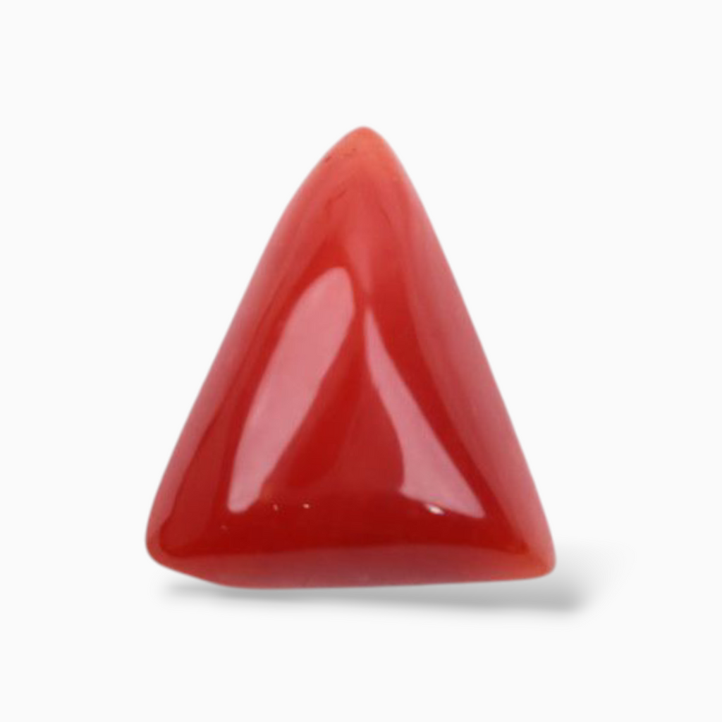 Natural Red  Moonga Stone For Sale 3.38 Carats Triangle Shape Size 11.2mm