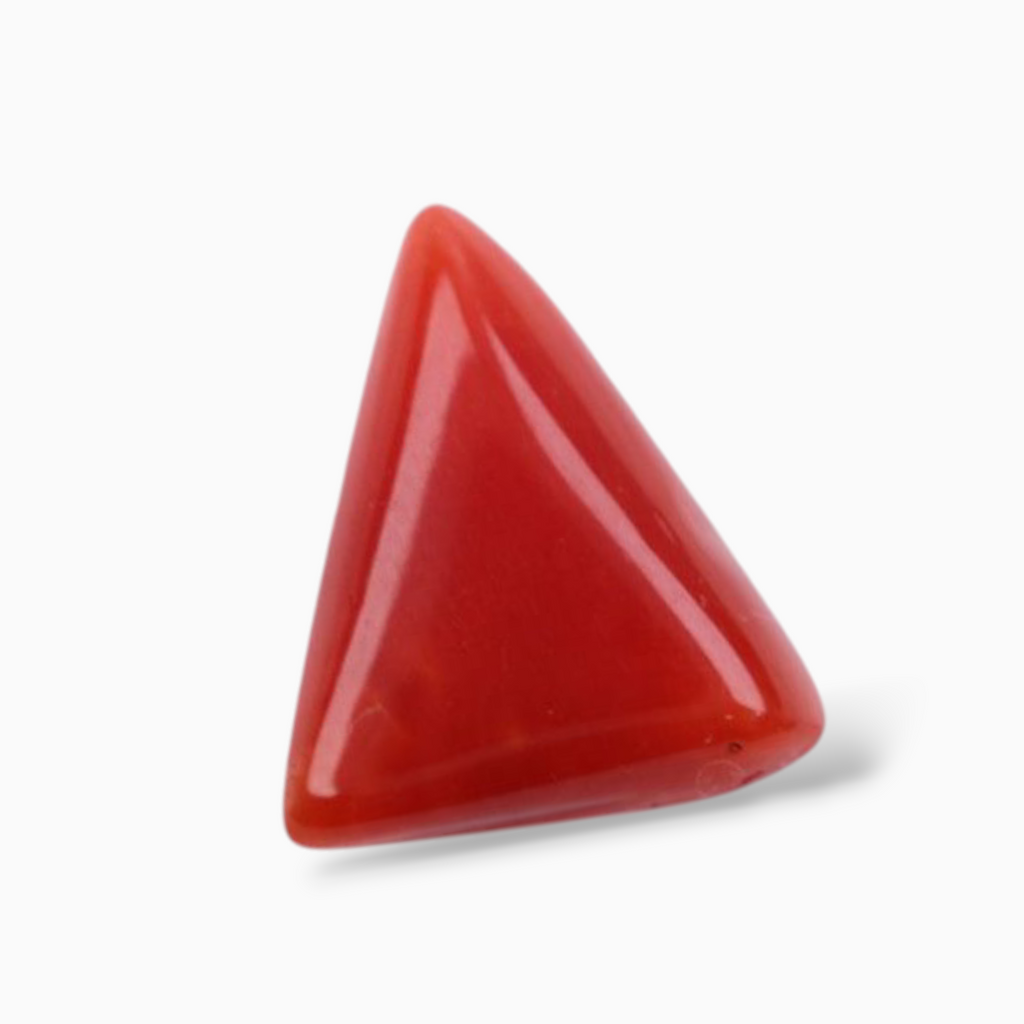 Real Red  Moonga Stone For Sale 3.41 Carats Triangle Shape Size 11mm