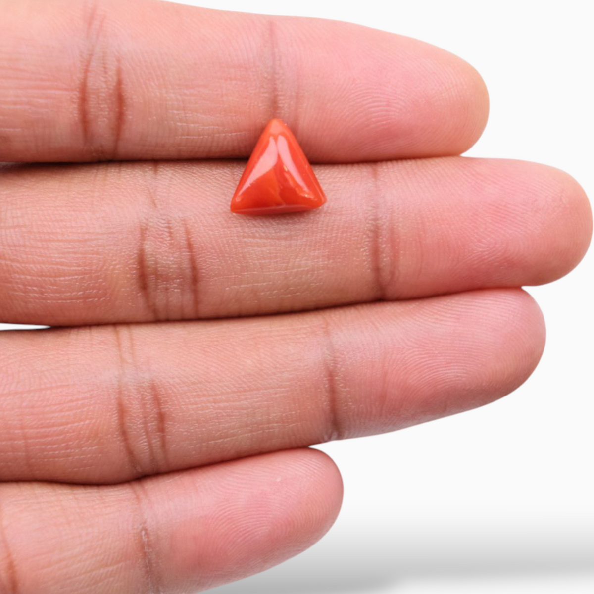 Best Red Coral Stone For Sale 3.69 Carats Triangle Shape Size 11.1mm