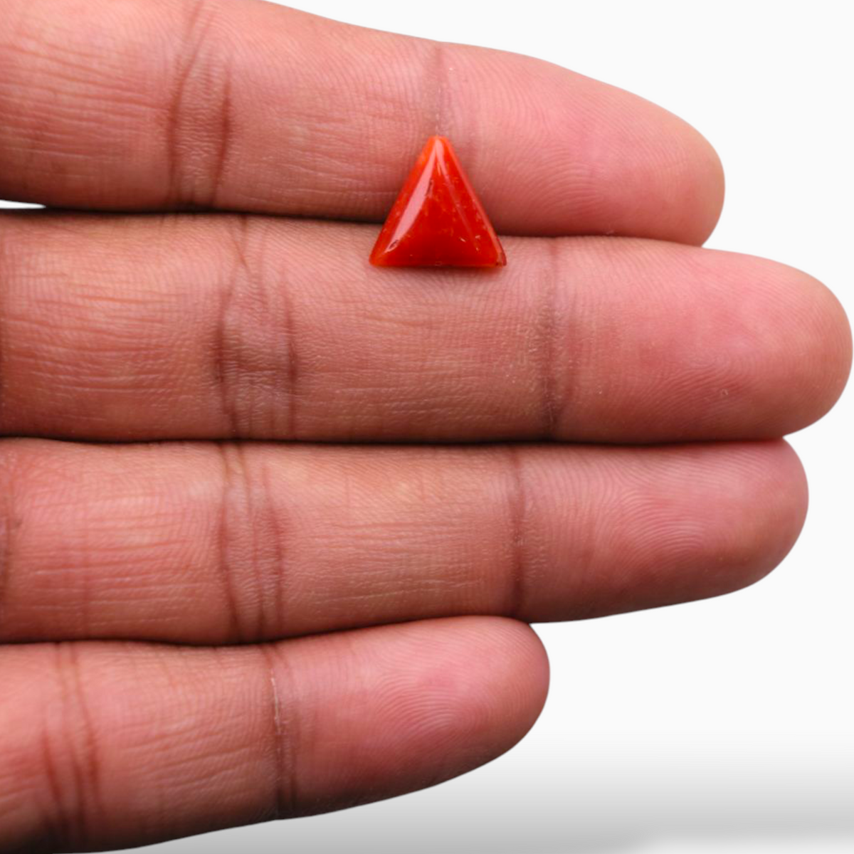 Real Coral Moonga Stone For Sale 3.40 Carats Triangle Shape Size 11.1mm
