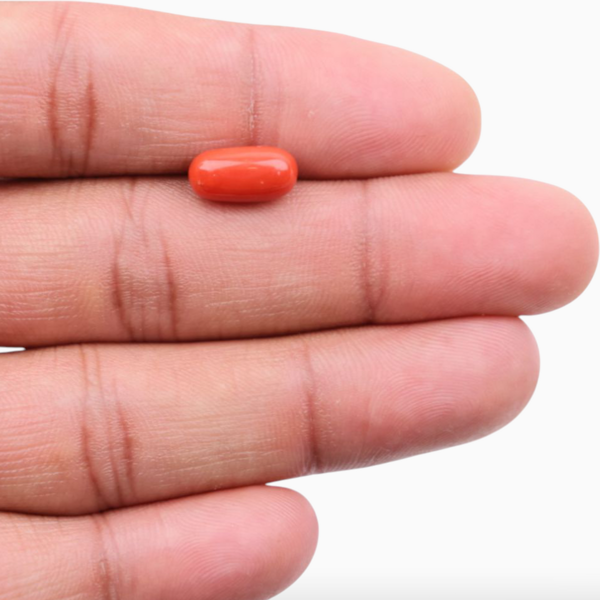 Red Coral For Sale In Oval Cabochon Stone 3.83 Carats 12.3x6.2mm Size