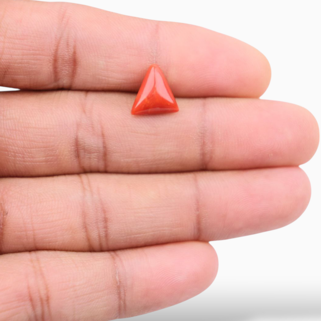 Italian Red Coral  For Sale 2.99 Carats Triangle Shape Size 11mm