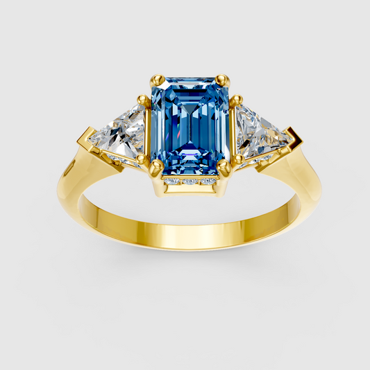Ava - 18K Solid Gold Emerald-Cut Natural Sky Blue Topaz Ring with Moissanites | Yellow, White & Rose Gold
