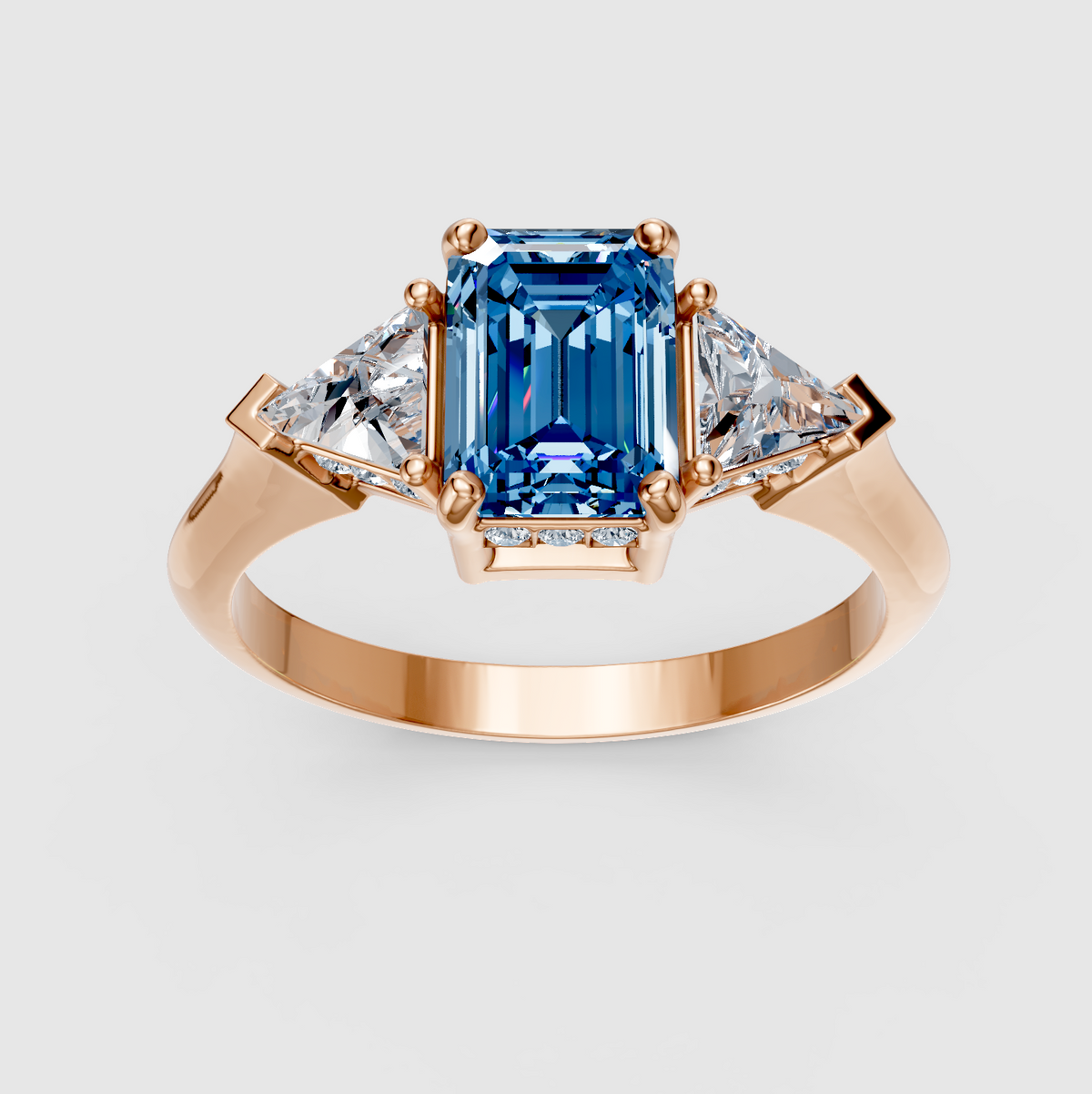Ava - 18K Solid Gold Emerald-Cut Natural Sky Blue Topaz Ring with Moissanites | Yellow, White & Rose Gold