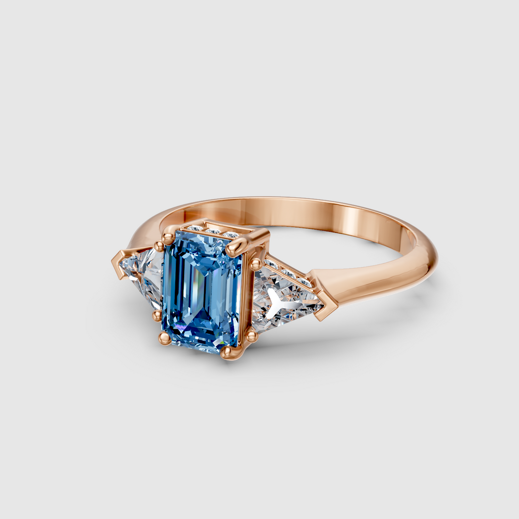 Ava - 18K Solid Gold Emerald-Cut Natural Sky Blue Topaz Ring with Moissanites | Yellow, White & Rose Gold