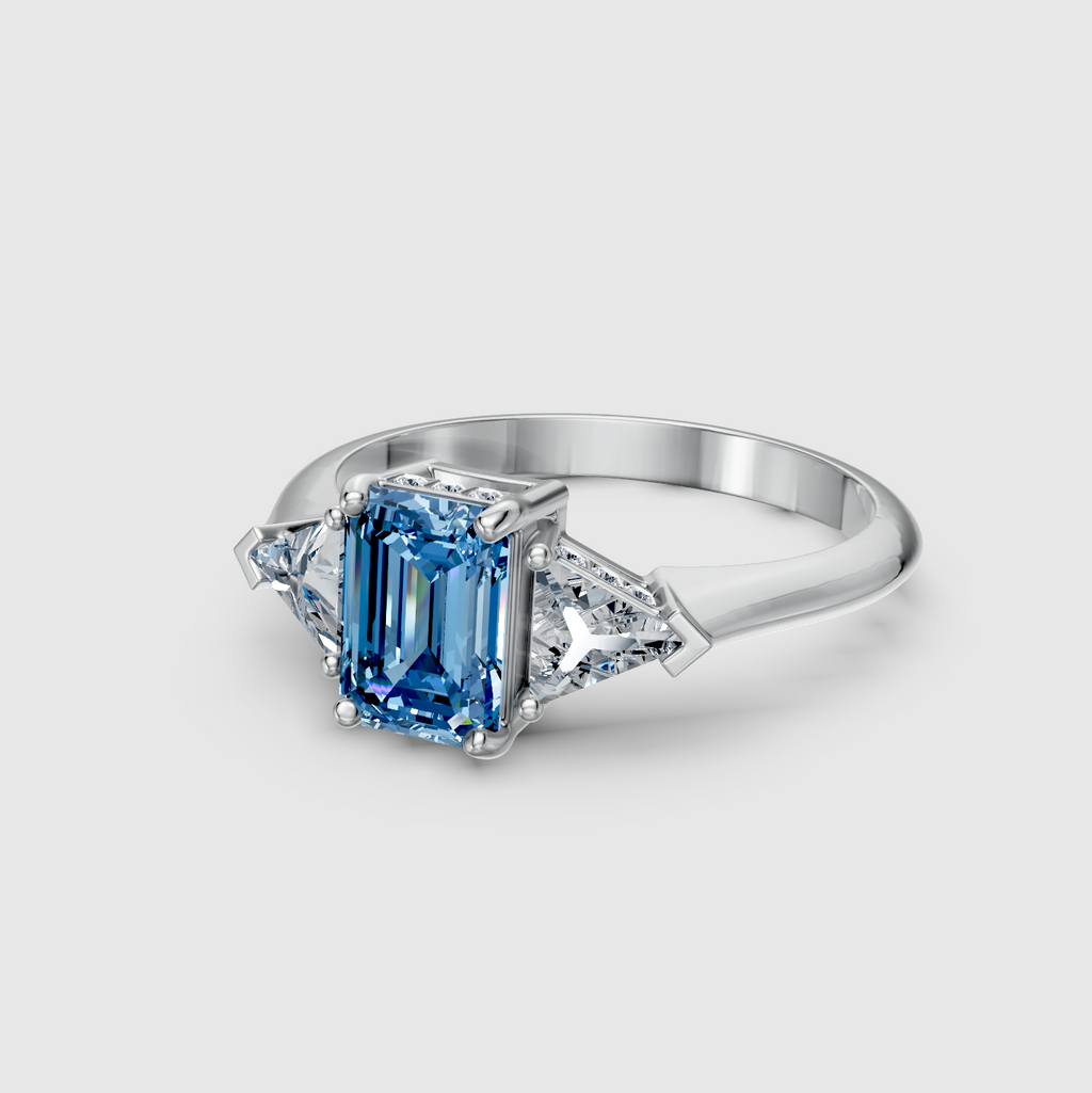 Ava - 18K Solid Gold Emerald-Cut Natural Sky Blue Topaz Ring with Moissanites | Yellow, White & Rose Gold