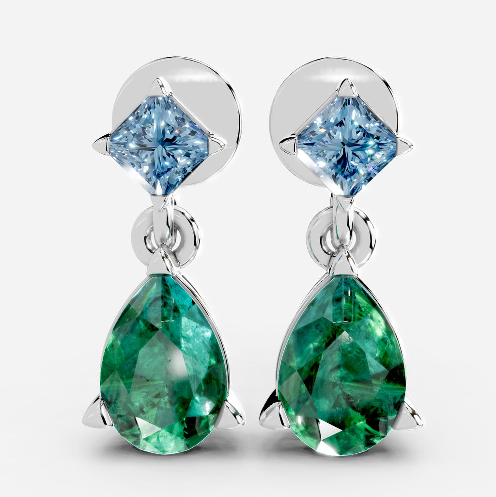 Emerald Earrings for Women – Pear Shape 18K Gold with Aquamarine